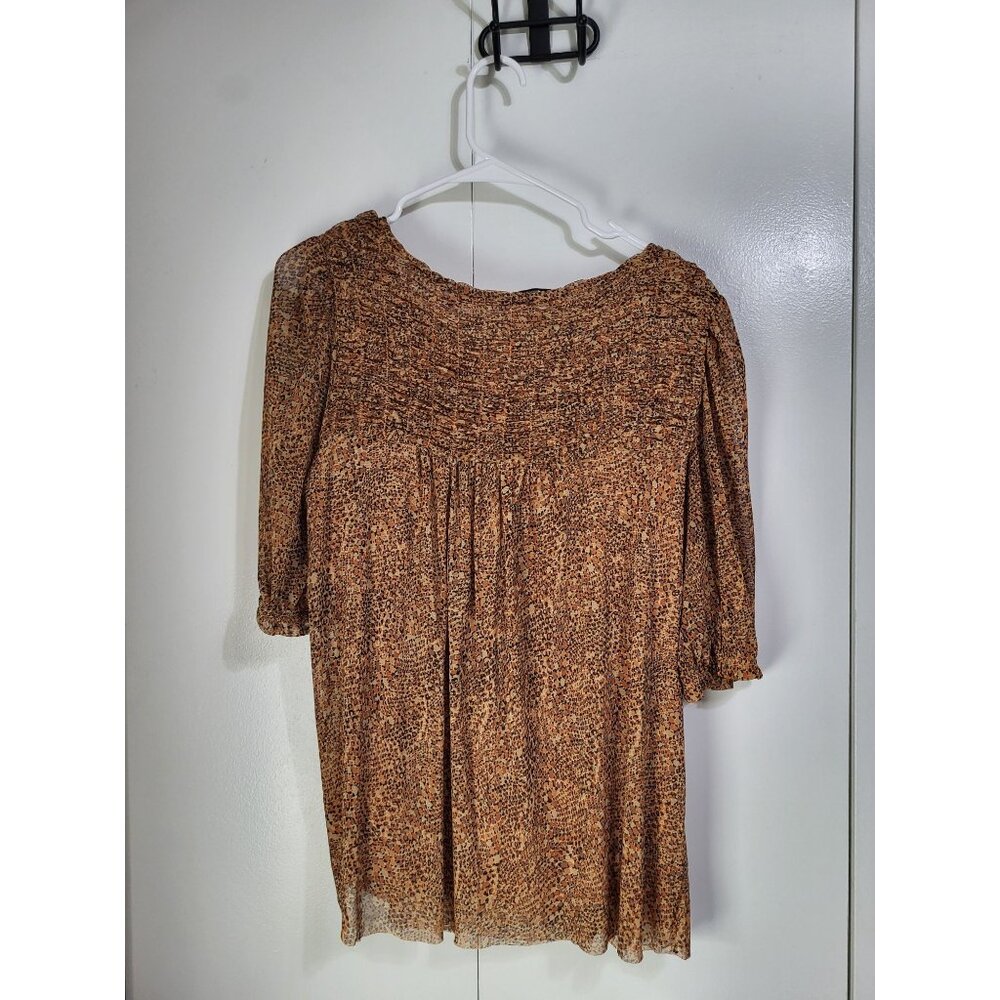 Rose + Olive Top Womens L Animal Print Smocked Lined Sheer Blouse - Picture 2 of 10